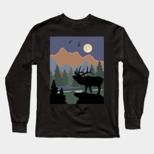 Mountain Scene Caribou Long Sleeve T-Shirt